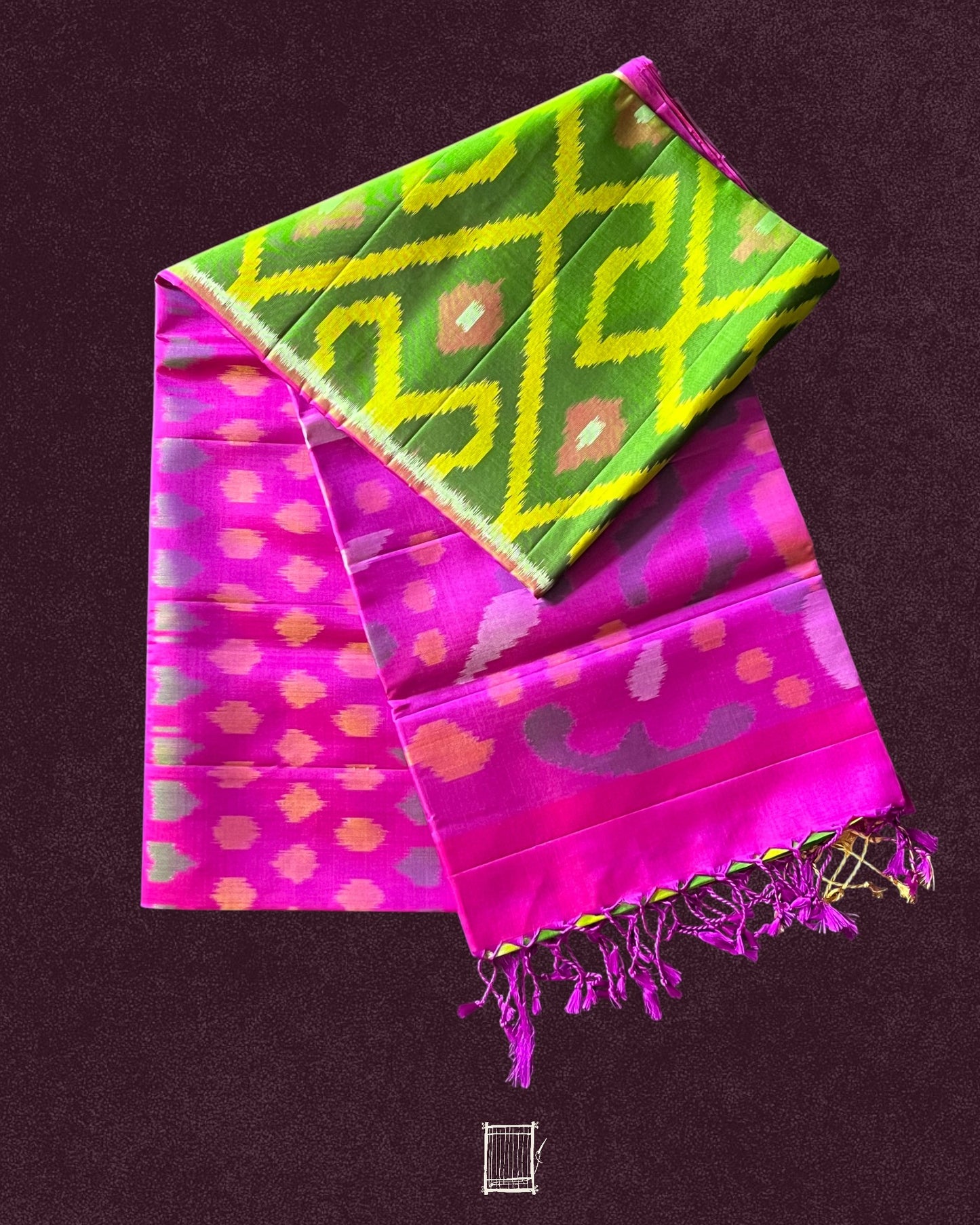 Aurora Meadow – Green & Fuchsia Ikat Soft Silk