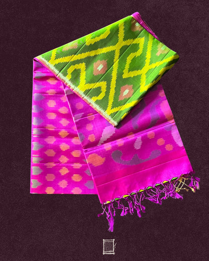 Aurora Meadow – Green & Fuchsia Ikat Soft Silk