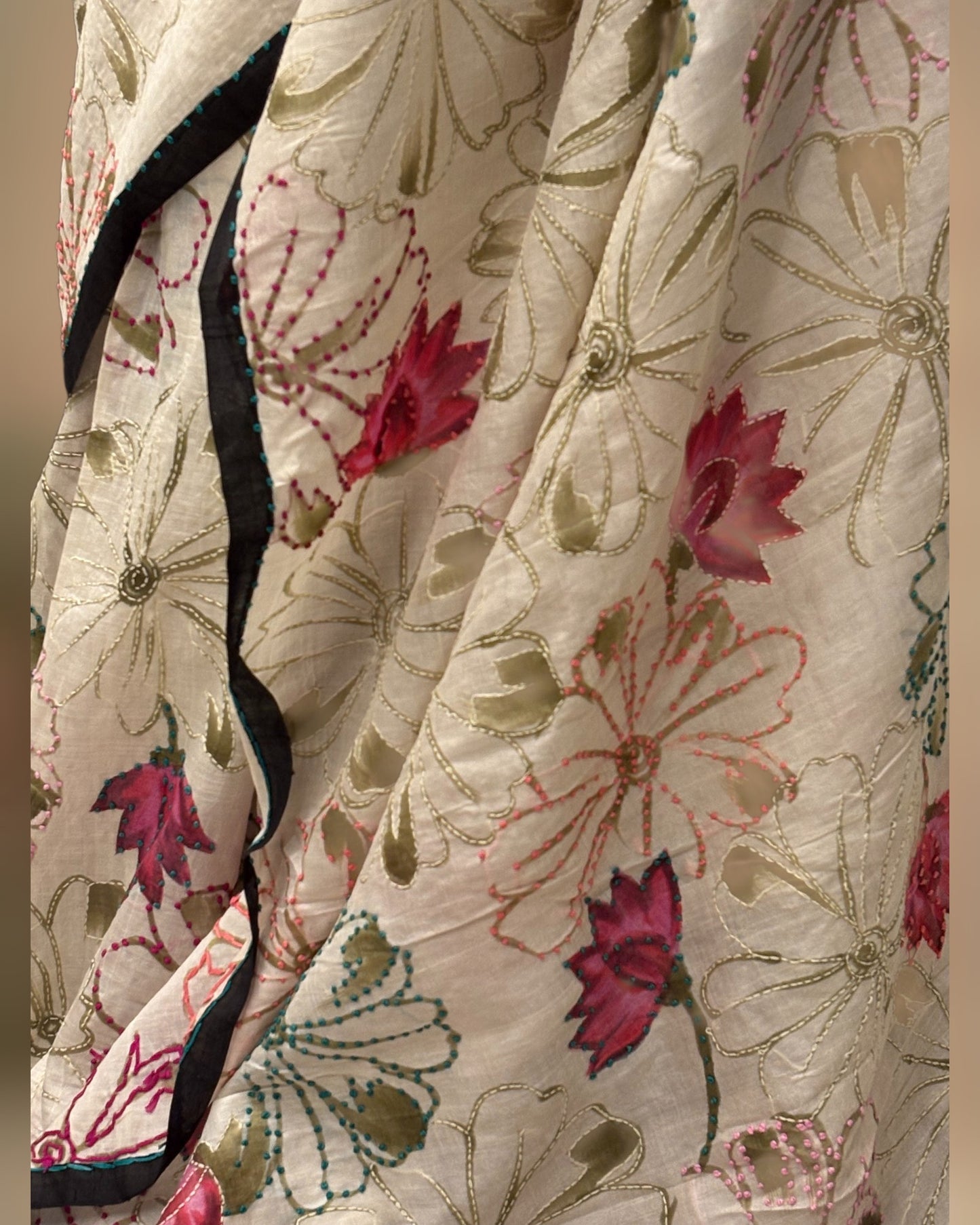 All-over floral motifs with Kantha embroidery and French knots