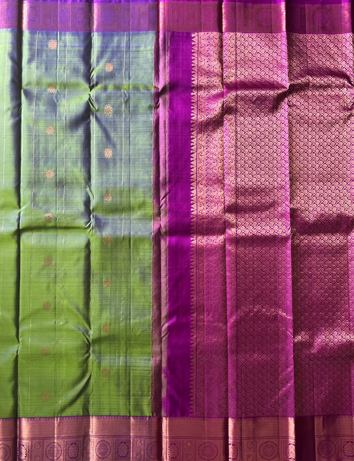 Twilight Bloom Kanjeevaram in Green Blue Kalanetha