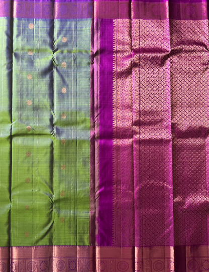 Twilight Bloom Kanjeevaram in Green Blue Kalanetha