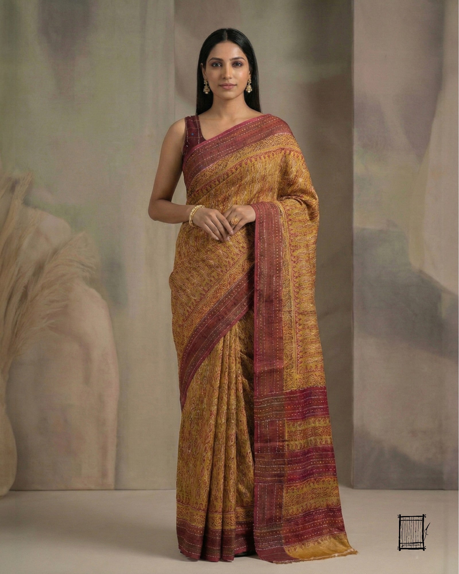  Tussar with kantha thread work