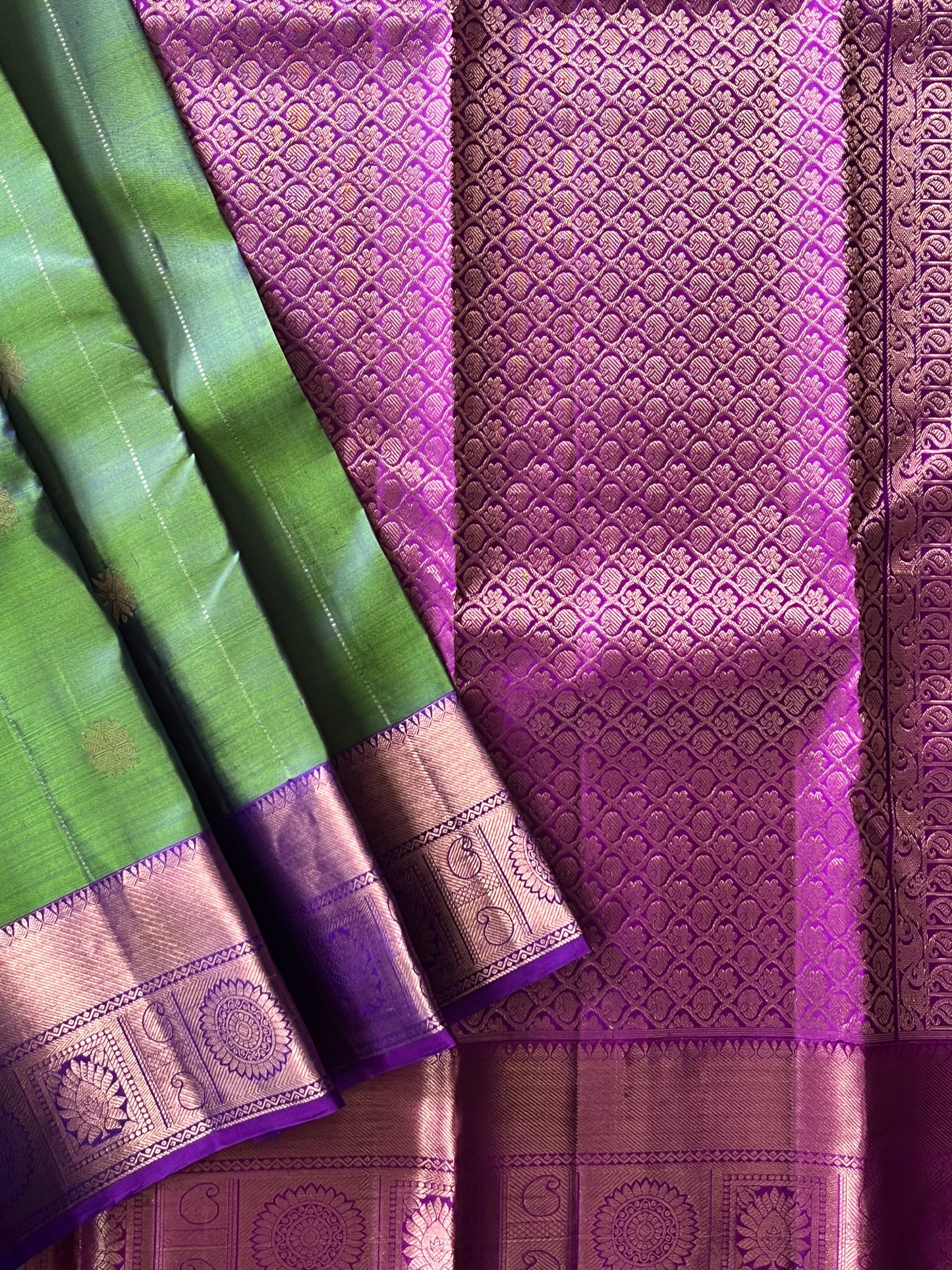 Twilight Bloom Kanjeevaram in Green Blue Kalanetha