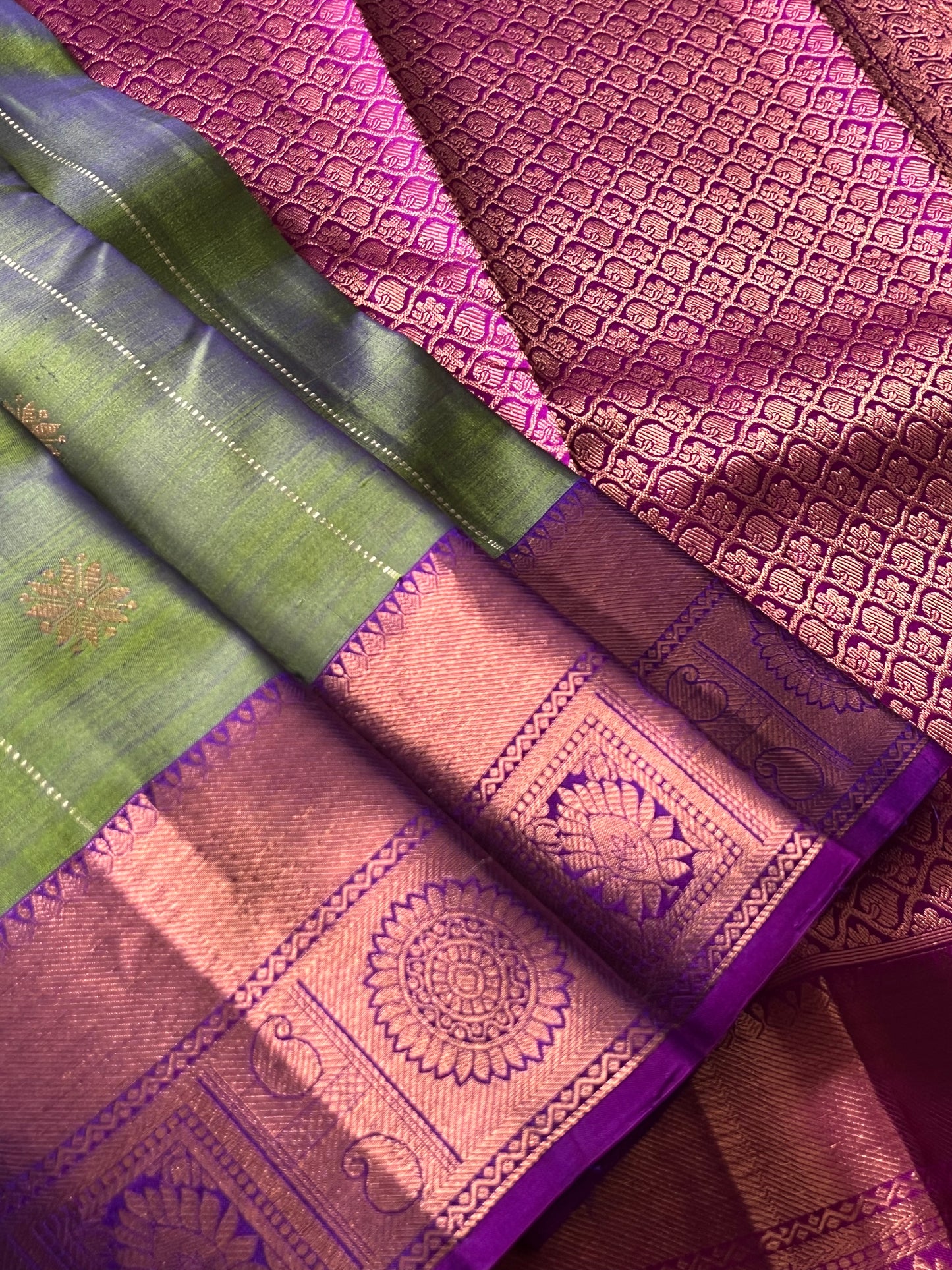 Twilight Bloom Kanjeevaram in Green Blue Kalanetha