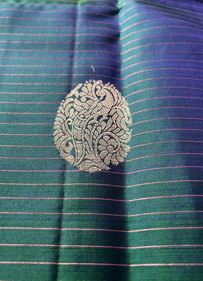 Peacock Plume Kanjeevaram in Blue Green Kalanetha with Royal-Violet Pallu