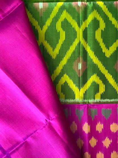Aurora Meadow – Green & Fuchsia Ikat Soft Silk