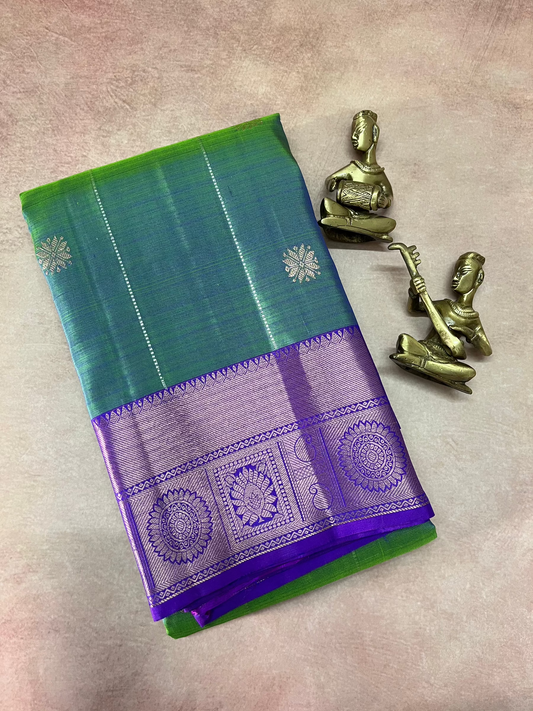 Twilight Bloom Kanjeevaram in Green Blue Kalanetha