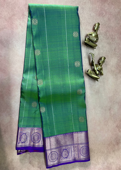 Twilight Bloom Kanjeevaram in Green Blue Kalanetha