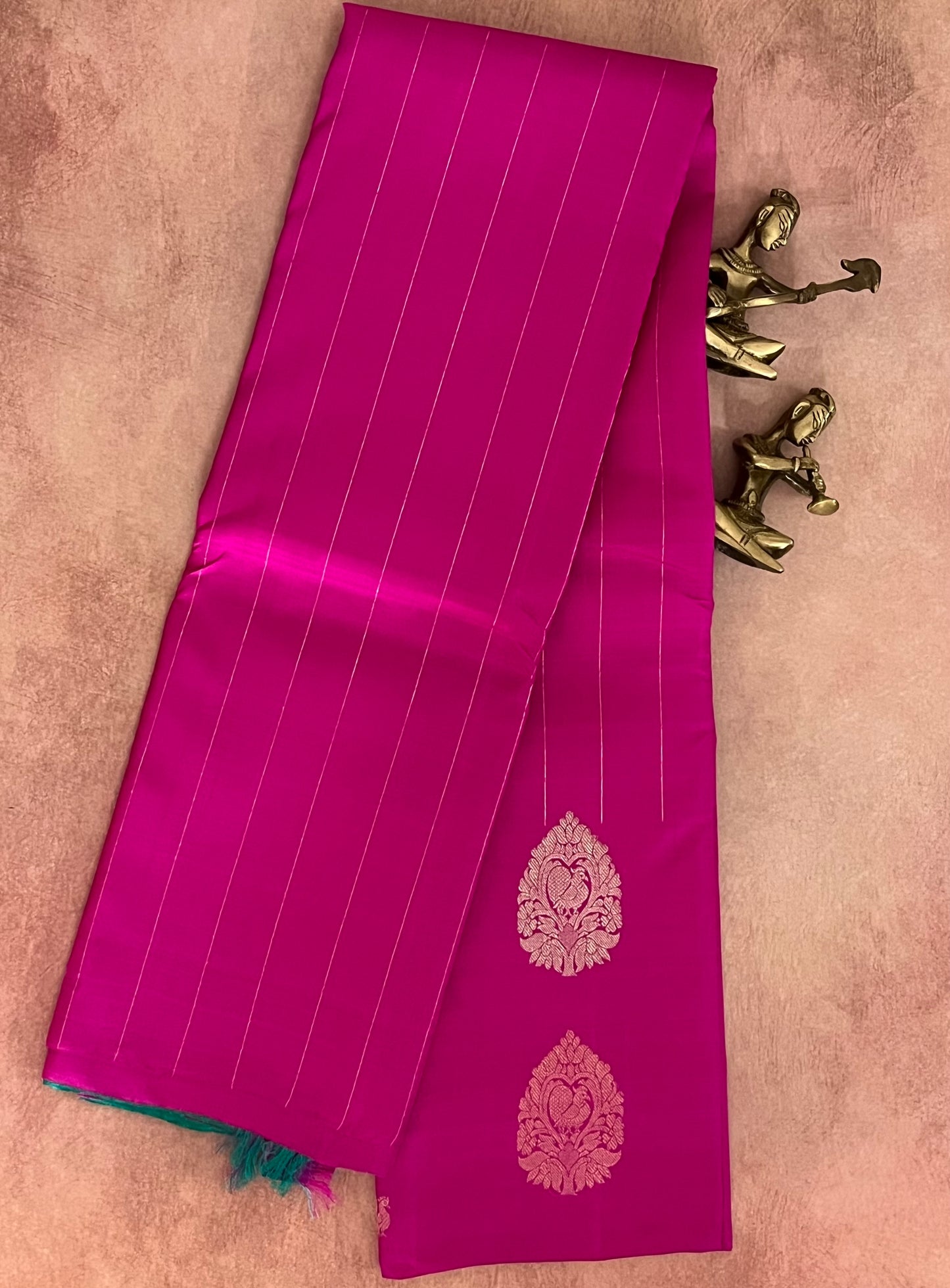 Peacock in the Rain Kanjeevaram in Regal Magenta and Teal