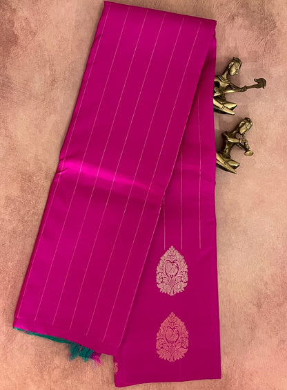 Peacock in the Rain Kanjeevaram in Regal Magenta and Teal