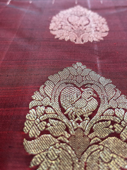 Peacock in the Rain Kanjeevaram in Red and Teal