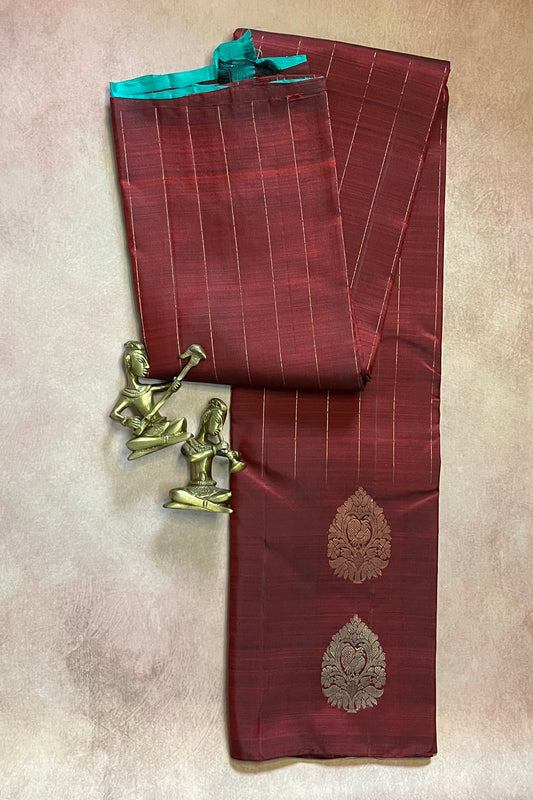 Peacock in the Rain Kanjeevaram in Red and Teal