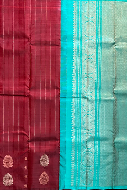 Peacock in the Rain Kanjeevaram in Red and Teal