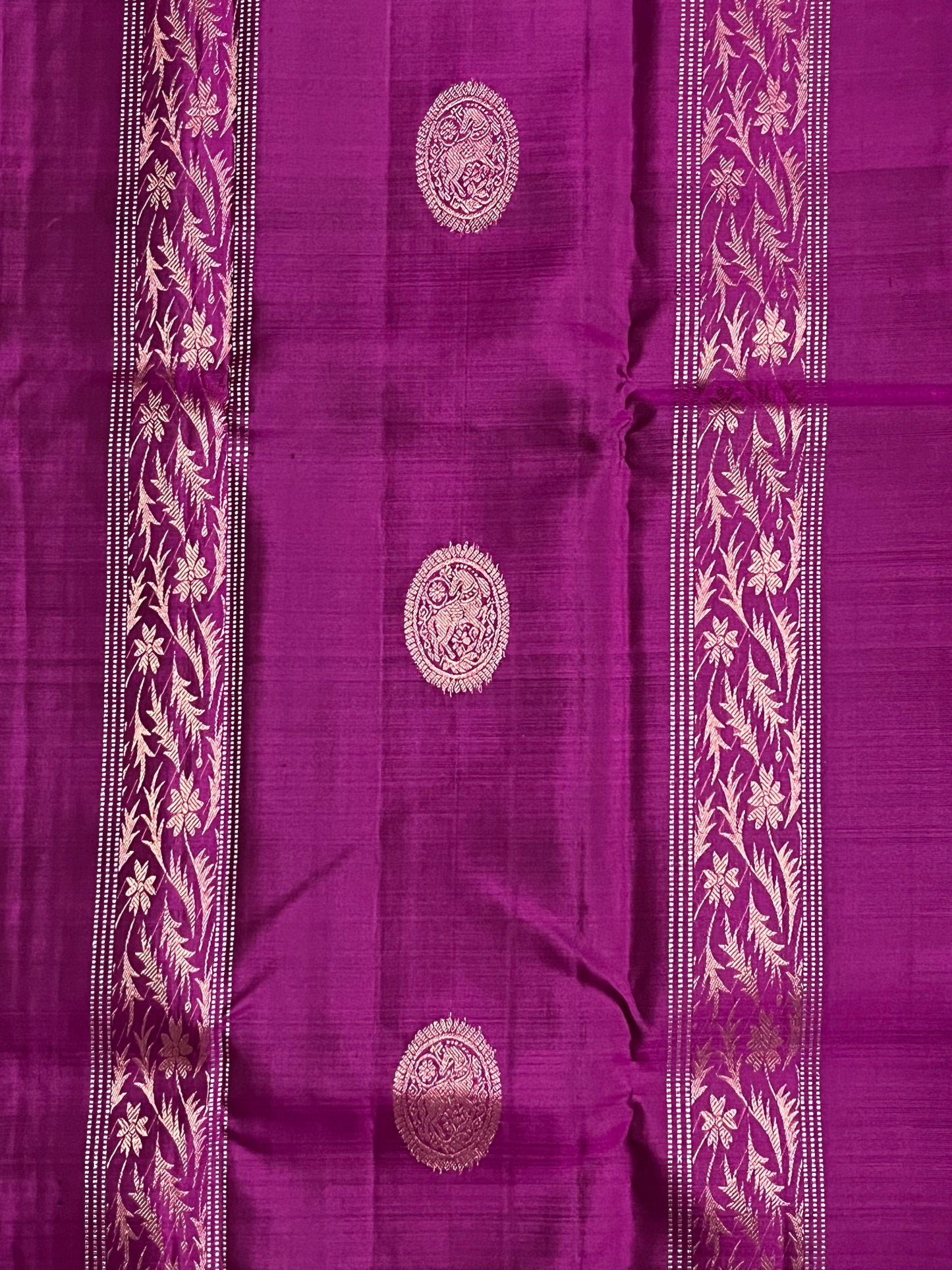 The Royal Medallion Kanjeevaram in Purple and Antique Gold