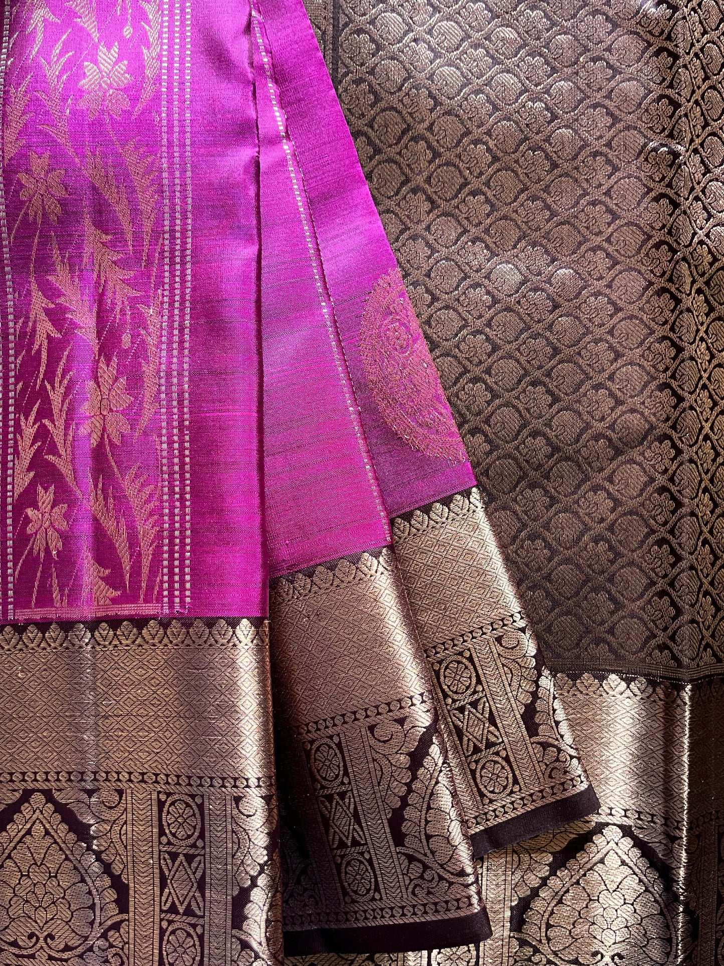The Royal Medallion Kanjeevaram in Purple and Antique Gold