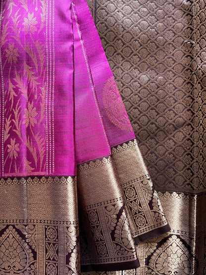 The Royal Medallion Kanjeevaram in Purple and Antique Gold