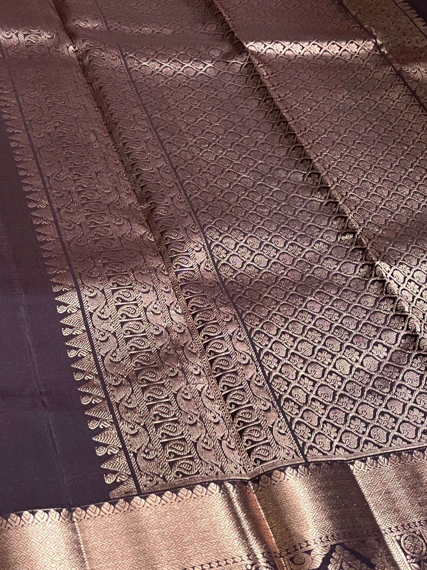 The Royal Medallion Kanjeevaram in Purple and Antique Gold