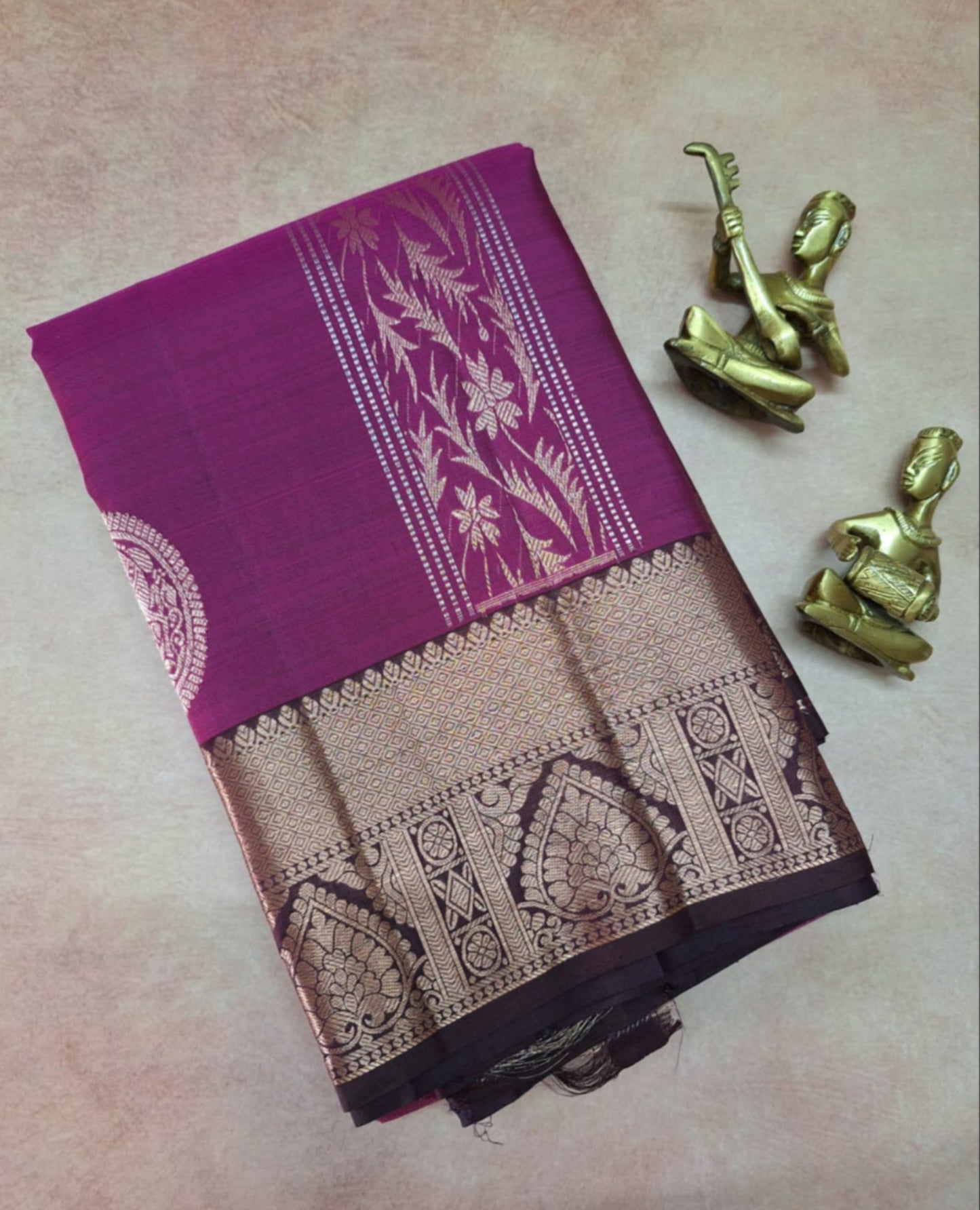 The Royal Medallion Kanjeevaram in Purple and Antique Gold